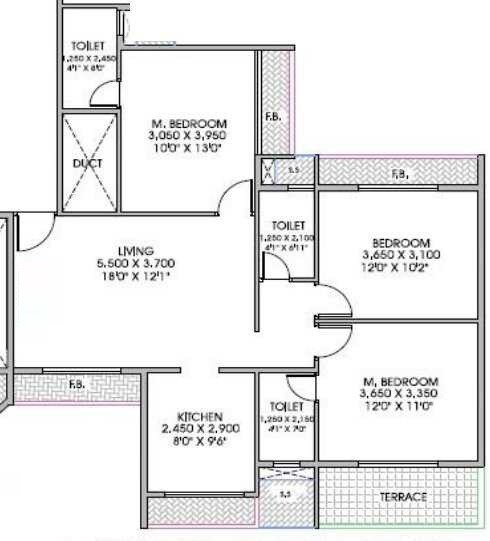 Floor plan of 3 BHK 1520 Sq. Ft. Apartment in Juhi Pride, Navi Mumbai