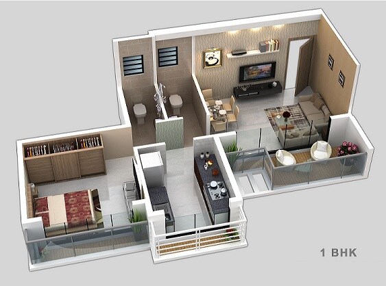 Floor plan of 1 BHK 318 Sq. Ft. Apartment in Juhi Serenity, Navi Mumbai
