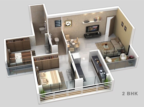 Floor plan of 2 BHK 421 Sq. Ft. Apartment in Juhi Serenity, Navi Mumbai