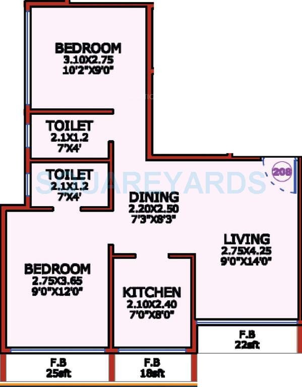 2 BHK 1085 Sq. Ft. Apartment