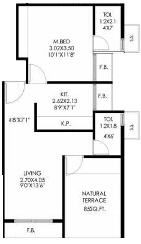 Floor plan of 1 BHK 241 Sq. Ft. Apartment in Jupiter Galaxy, Navi Mumbai
