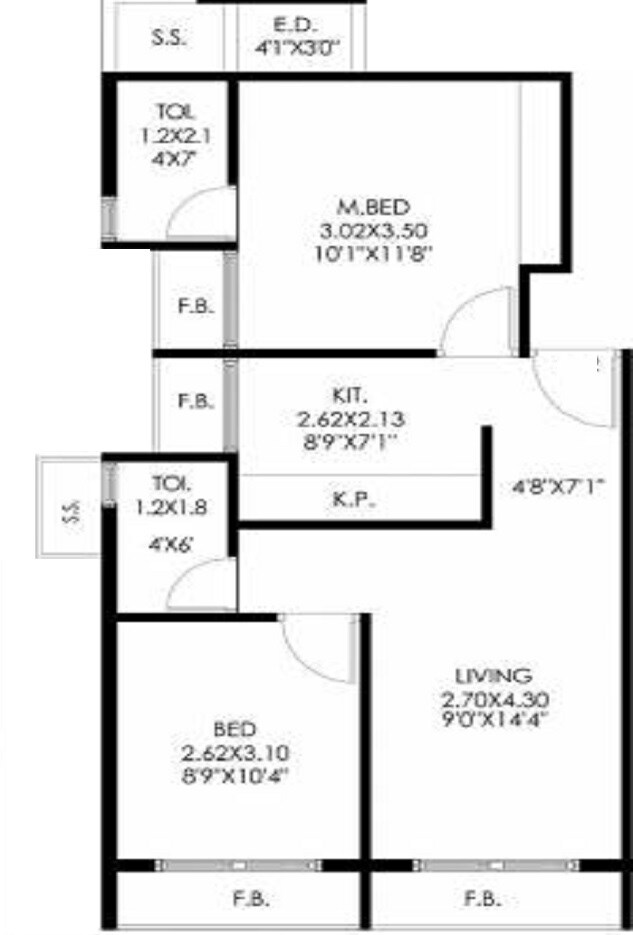 Floor plan of 2 BHK 420 Sq. Ft. Apartment in Jupiter Galaxy, Navi Mumbai
