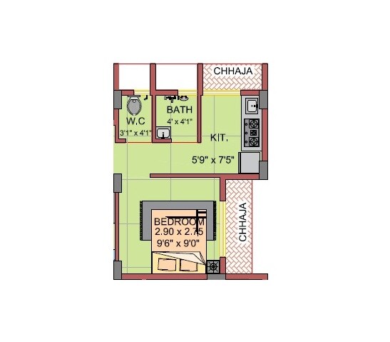 Floor plan of 1 BHK 390 Sq. Ft. Apartment in Jupiter Royal, Navi Mumbai