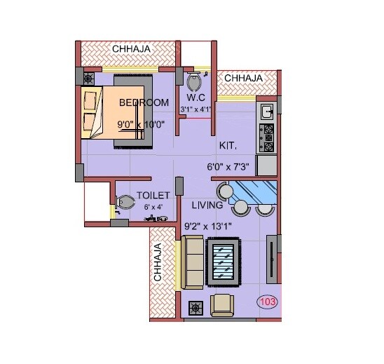 Floor plan of 1 BHK 410 Sq. Ft. Apartment in Jupiter Royal, Navi Mumbai