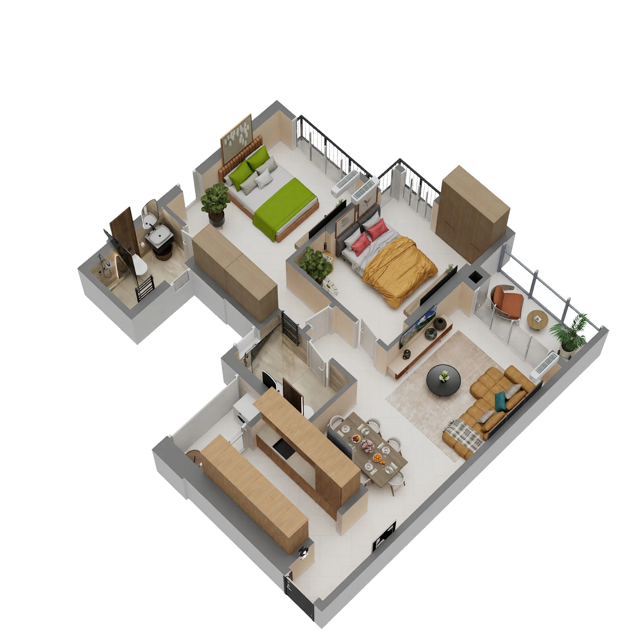 Floor plan of 2 BHK 804 Sq. Ft. Apartment in K Raheja Jade City, Navi Mumbai