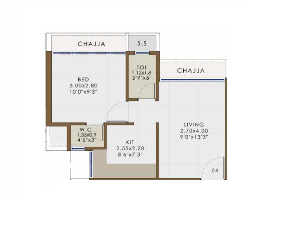 Floor plan of 1 BHK 312 Sq. Ft. Apartment in Kaavish Alankara Paradise, Navi Mumbai