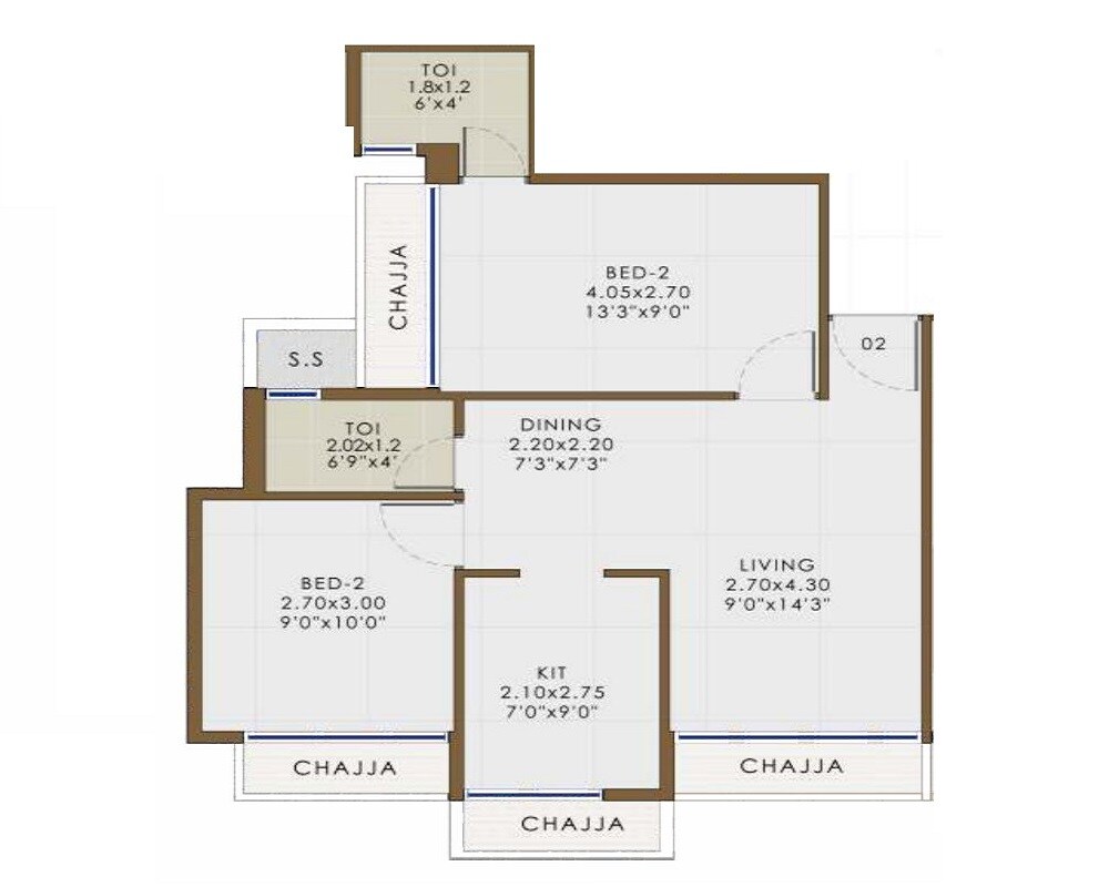 Floor plan of 2 BHK 530 Sq. Ft. Apartment in Kaavish Alankara Paradise, Navi Mumbai