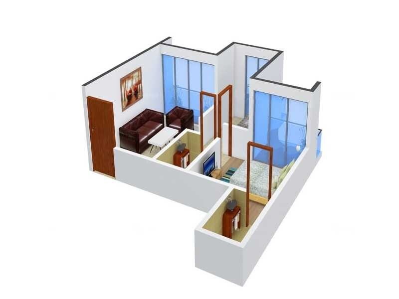 Floor plan of 1 BHK 687 Sq. Ft. Apartment in Kailash Uptown, Navi Mumbai