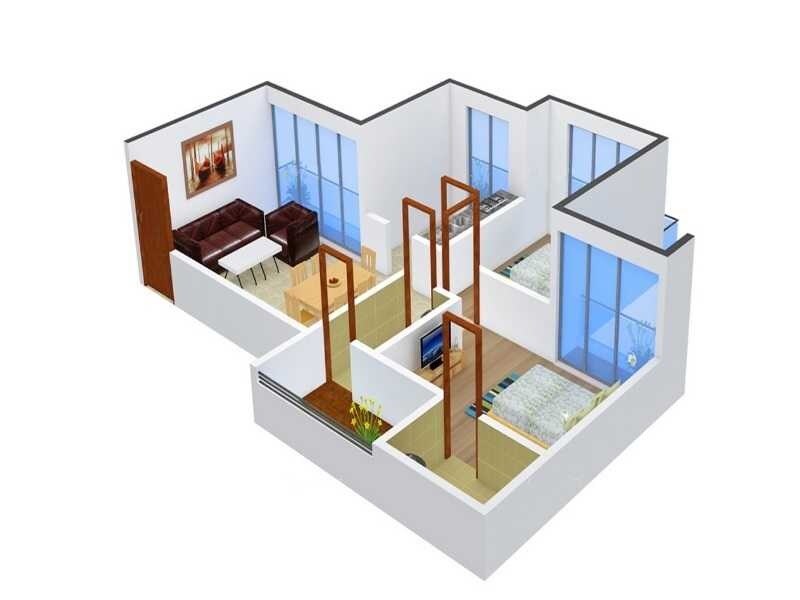 Floor plan of 2 BHK 1118 Sq. Ft. Apartment in Kailash Uptown, Navi Mumbai