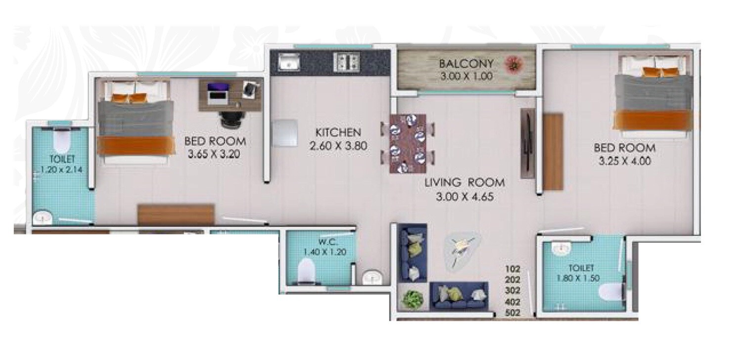 Floor plan of 2 BHK 514 Sq. Ft. Apartment in Kalash Ambika Residency, Navi Mumbai