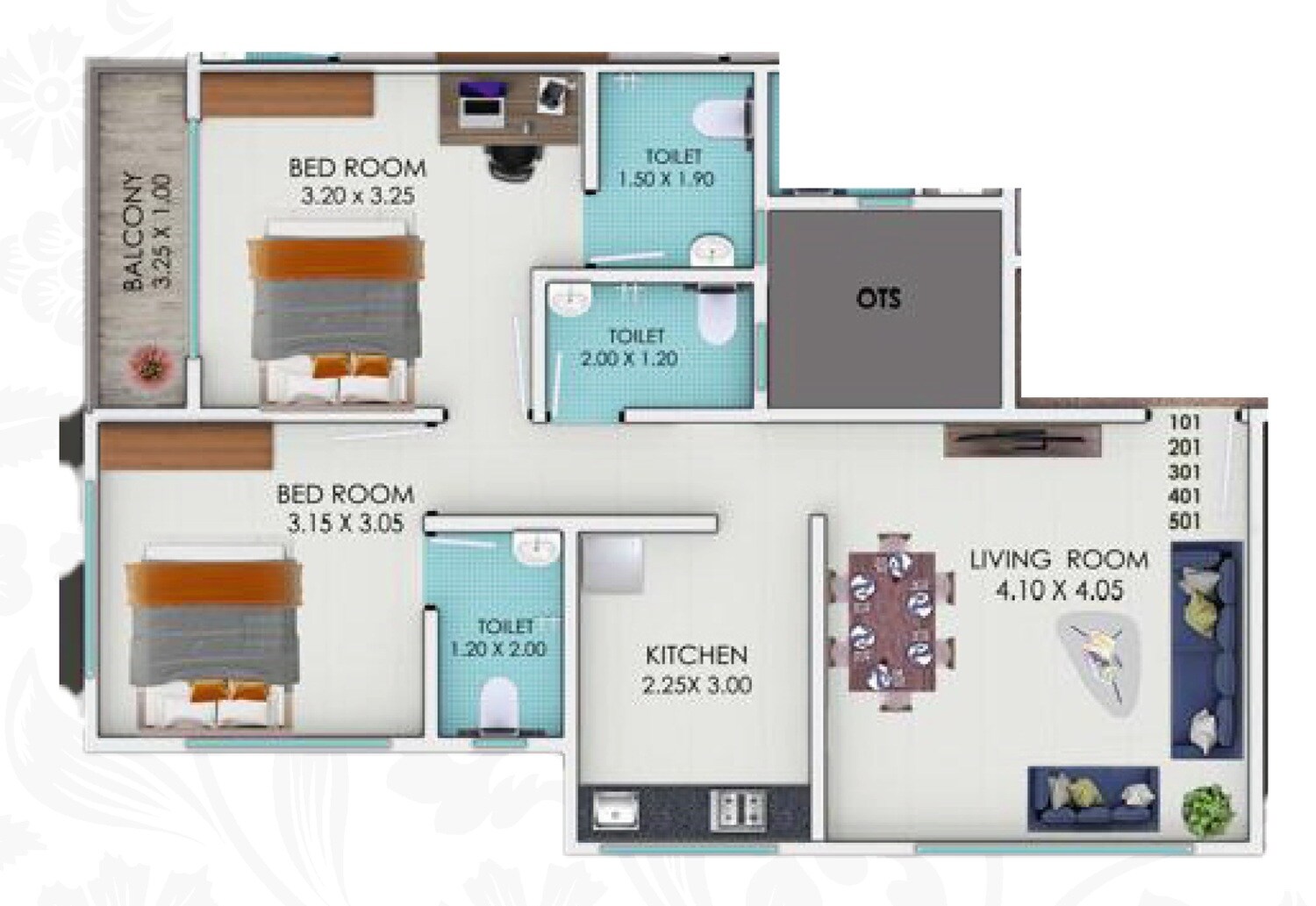 Floor plan of 2 BHK 529 Sq. Ft. Apartment in Kalash Ambika Residency, Navi Mumbai