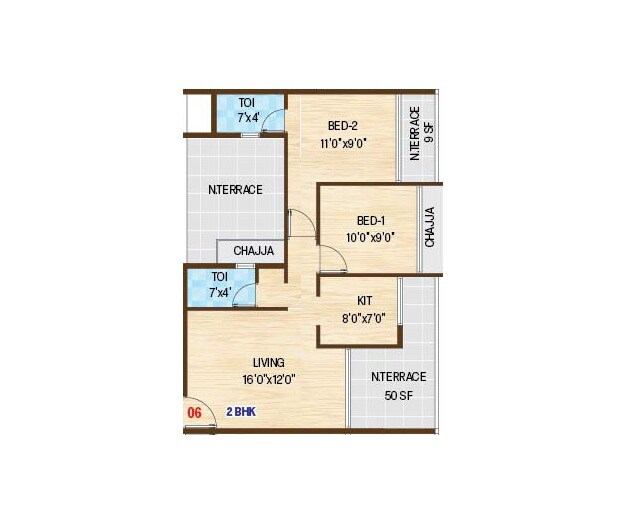 Floor plan of 2 BHK 601 Sq. Ft. Apartment in Satpanth Kalash Serenity, Navi Mumbai
