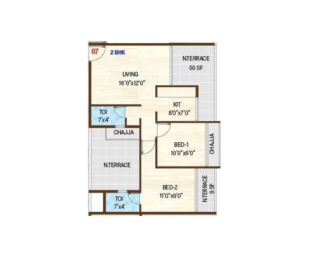 Floor plan of 2 BHK 722 Sq. Ft. Apartment in Satpanth Kalash Serenity, Navi Mumbai
