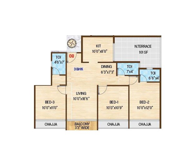Floor plan of 3 BHK 956 Sq. Ft. Apartment in Satpanth Kalash Serenity, Navi Mumbai