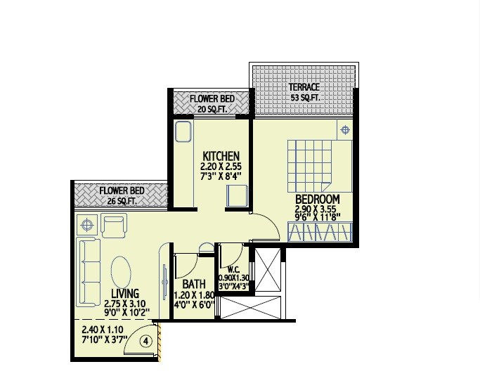Floor plan of 1 BHK 213 Sq. Ft. Apartment in Kalpana Astrova, Navi Mumbai