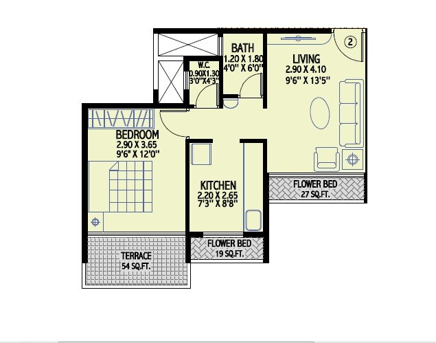 Floor plan of 1 BHK 290 Sq. Ft. Apartment in Kalpana Astrova, Navi Mumbai