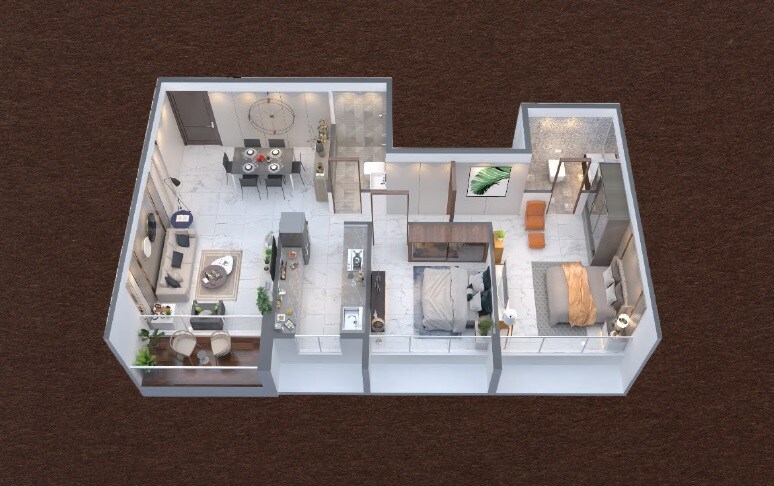 Floor plan of 2 BHK 690 Sq. Ft. Apartment in Kalpana The Olympia, Navi Mumbai