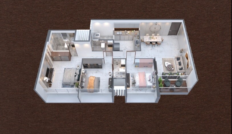 Floor plan of 3 BHK 960 Sq. Ft. Apartment in Kalpana The Olympia, Navi Mumbai