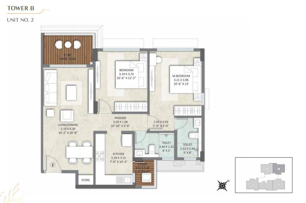 2 BHK 850 Sq. Ft. Apartment