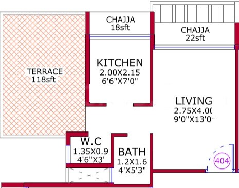 Floor plan of 224 Sq. Ft. Studio in Kalpsutra Chandra Darshan Aura, Navi Mumbai