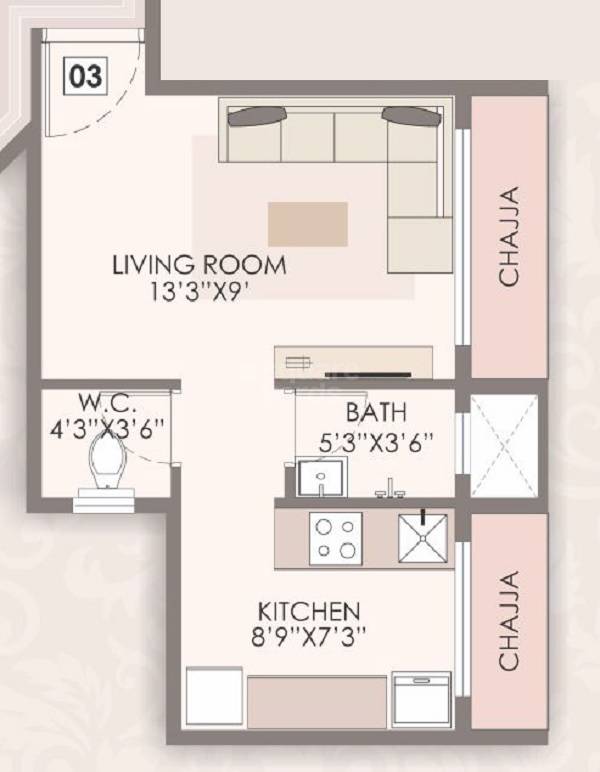 Floor plan of 239 Sq. Ft. Studio in Kalpsutra Vatsalya, Navi Mumbai