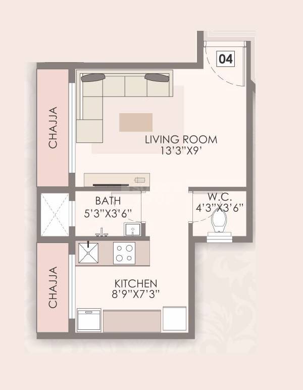 Floor plan of 283 Sq. Ft. Studio in Kalpsutra Vatsalya, Navi Mumbai