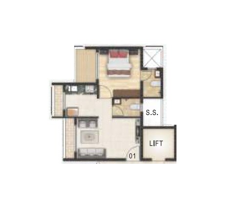 Floor plan of 1 BHK 213 Sq. Ft. Apartment in Kamdhenu Excelencia, Navi Mumbai
