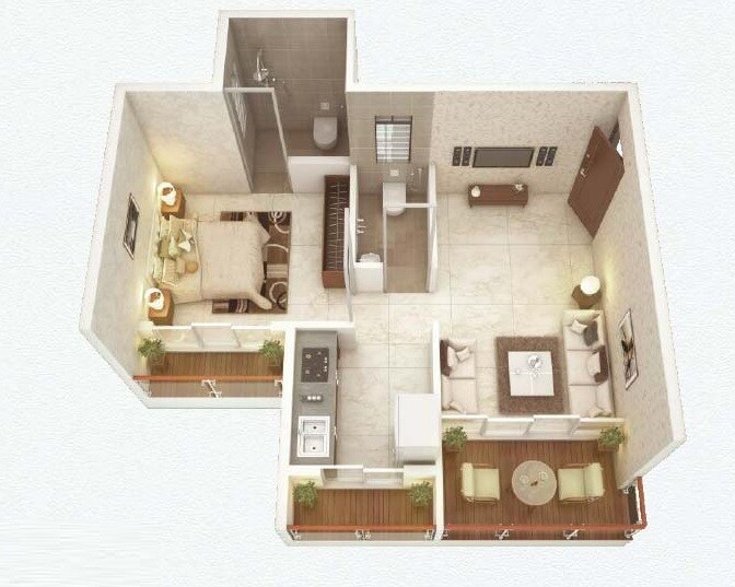 Floor plan of 1 BHK 254 Sq. Ft. Apartment in Kamdhenu Excelencia, Navi Mumbai