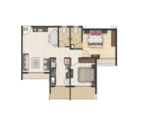 Floor plan of 2 BHK 326 Sq. Ft. Apartment in Kamdhenu Excelencia, Navi Mumbai