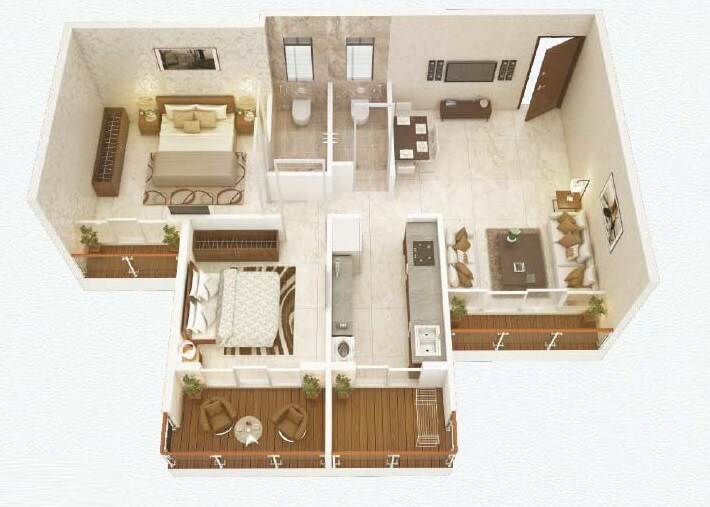 Floor plan of 2 BHK 446 Sq. Ft. Apartment in Kamdhenu Excelencia, Navi Mumbai