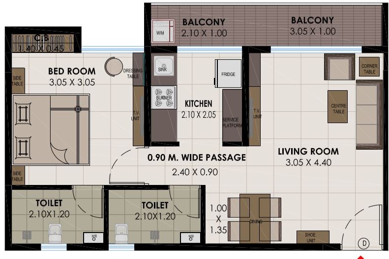 Floor plan of 1 BHK 700 Sq. Ft. Apartment in Kamdhenu Gardenia, Navi Mumbai