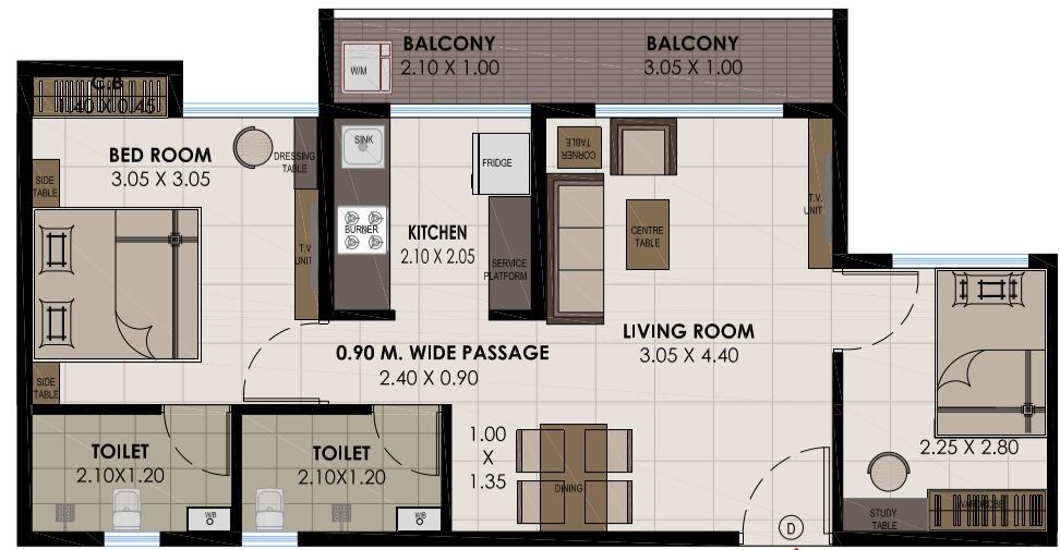 Floor plan of 1 BHK 810 Sq. Ft. Apartment in Kamdhenu Gardenia, Navi Mumbai