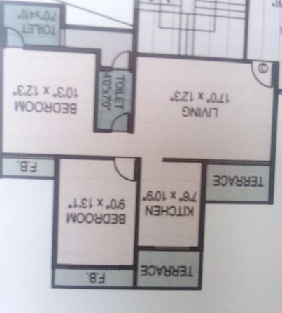 Floor plan of 2 BHK 1162 Sq. Ft. Apartment in Kamdhenu Oaklands, Navi Mumbai