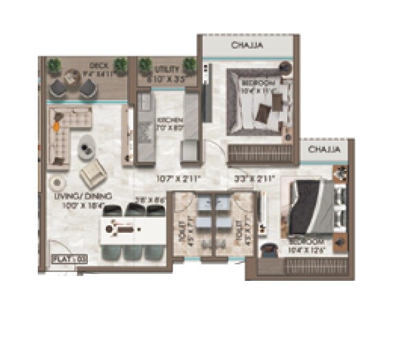 Floor plan of 2 BHK 647 Sq. Ft. Apartment in Kamdhenu Pinnacle, Navi Mumbai