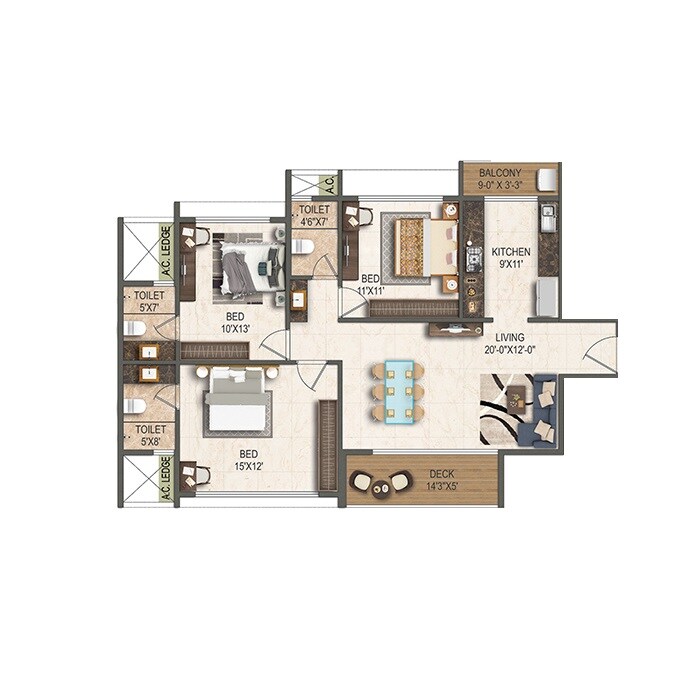2 BHK 665 Sq. Ft. Apartment