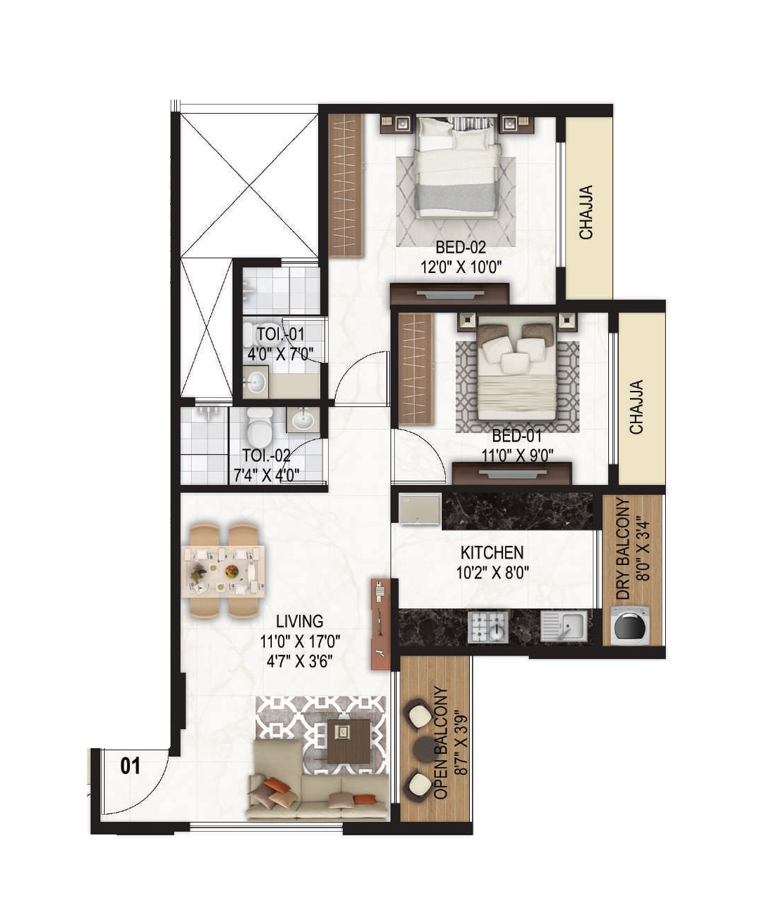 2 BHK 677 Sq. Ft. Apartment in Kamdhenu Zenith