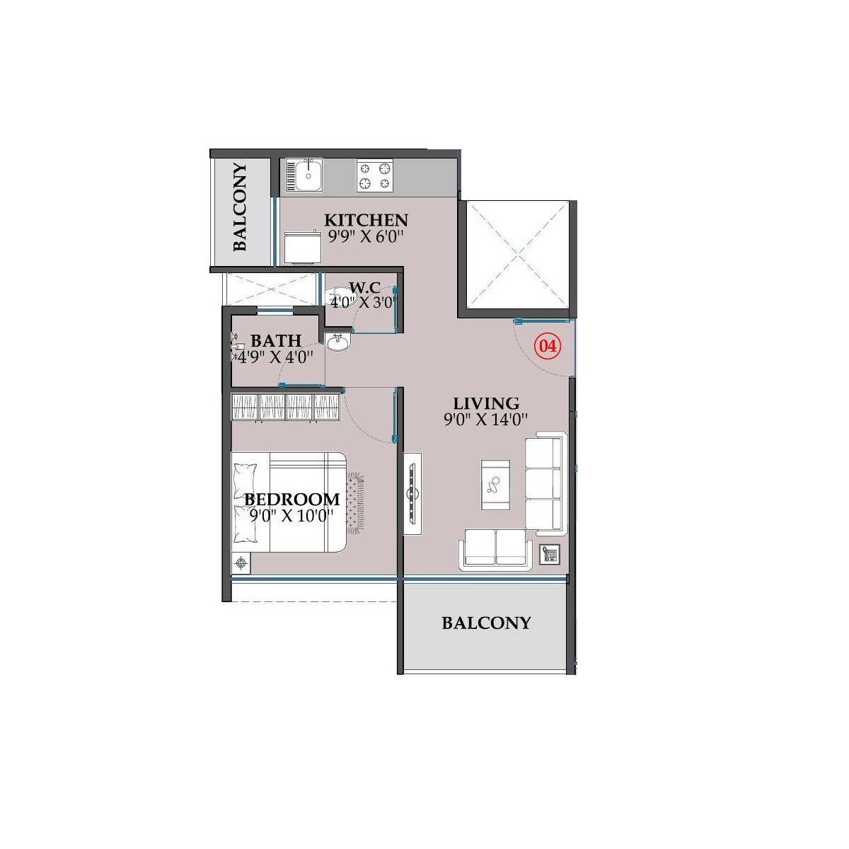 Floor plan of 1 BHK 323 Sq. Ft. Apartment in Kanha Sanwariya, Navi Mumbai