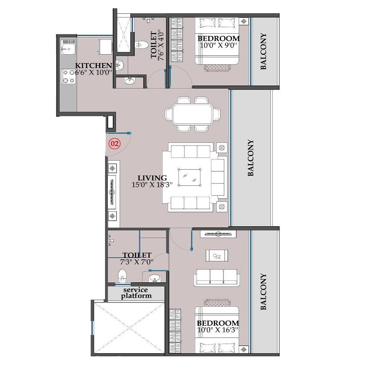 Floor plan of 2 BHK 679 Sq. Ft. Apartment in Kanha Sanwariya, Navi Mumbai