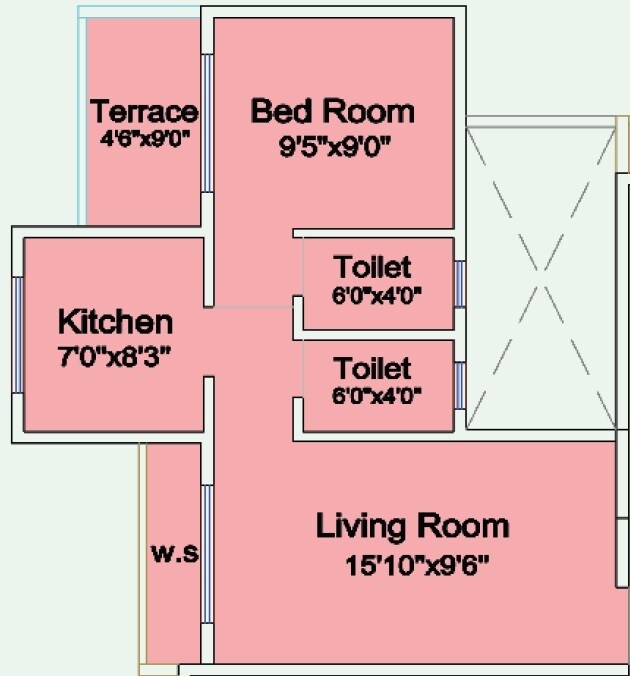Floor plan of 1 BHK 408 Sq. Ft. Apartment in Kartikya Paradise, Navi Mumbai
