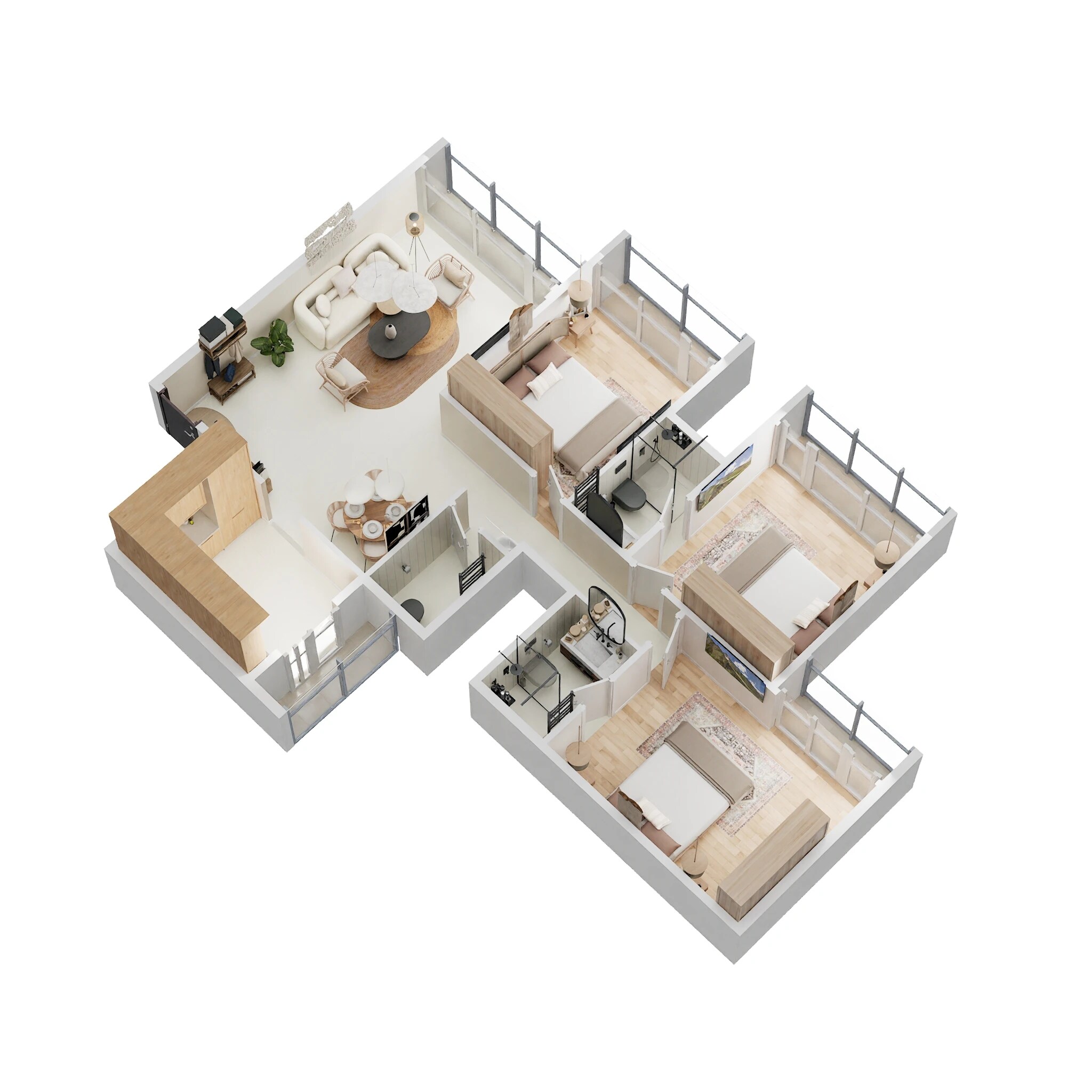 Floor plan of 3 BHK 1180 Sq. Ft. Apartment in Kasturi Regius, Navi Mumbai