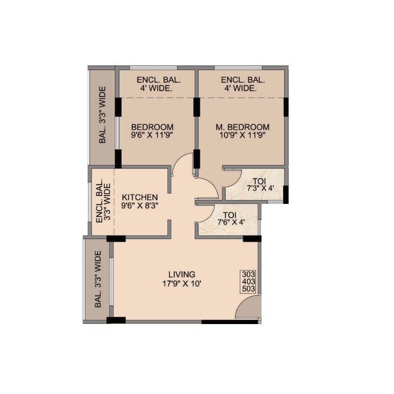 Floor plan of 2 BHK Apartment - 664 sq. ft. in Kedar Yasho Nandanvan CHS, Navi Mumbai
