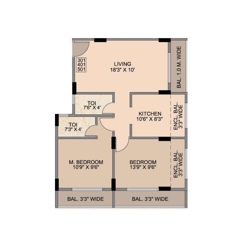 Floor plan of 2 BHK Apartment - 712 sq. ft. in Kedar Yasho Nandanvan CHS, Navi Mumbai