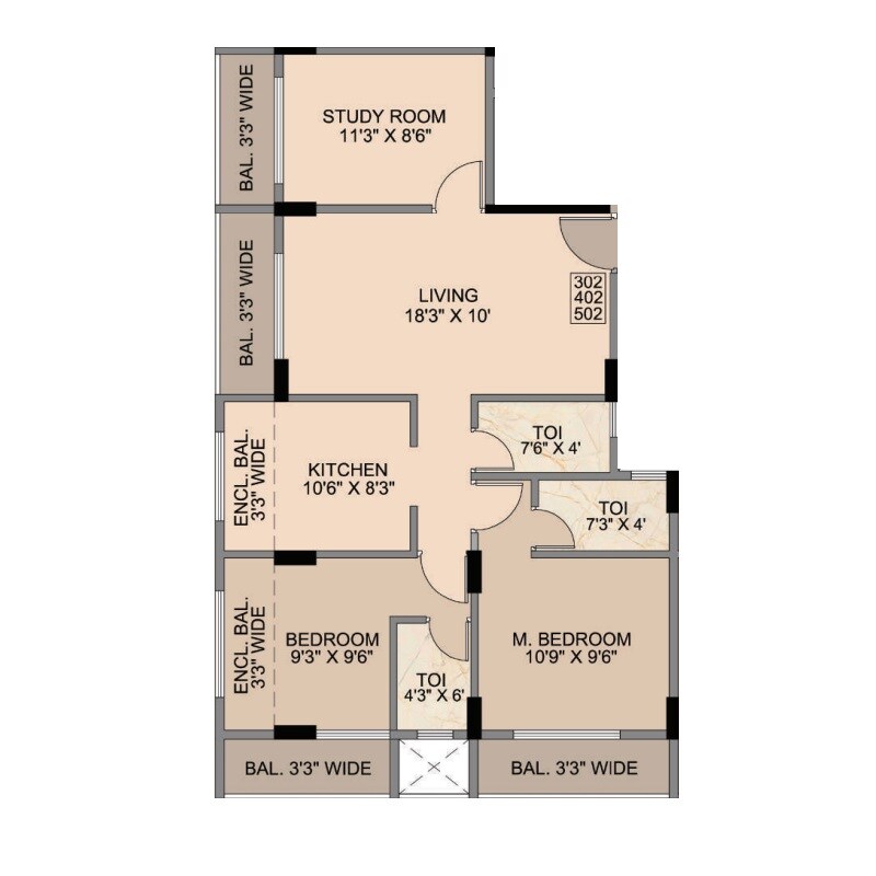 Floor plan of 3 BHK Apartment - 816 sq. ft. in Kedar Yasho Nandanvan CHS, Navi Mumbai