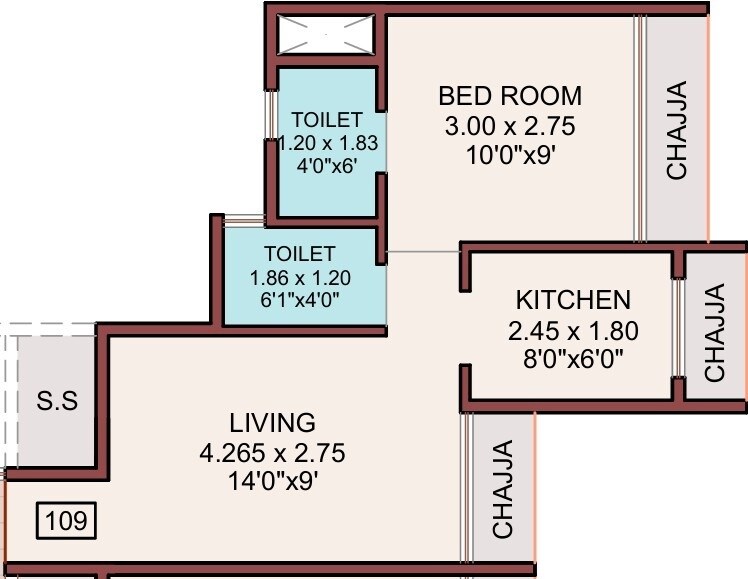 Floor plan of 1 BHK 225 Sq. Ft. Apartment in Kesari Height, Navi Mumbai