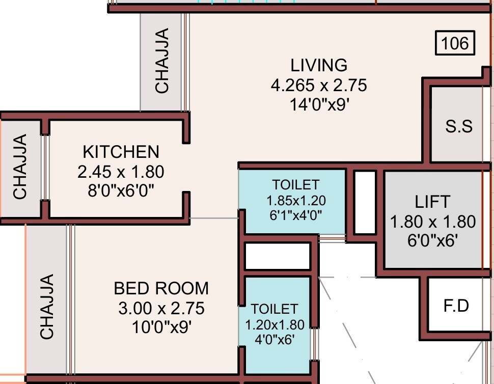 Floor plan of 1 BHK 320 Sq. Ft. Apartment in Kesari Height, Navi Mumbai