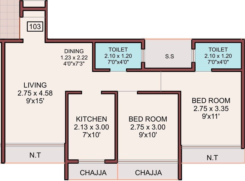 2 BHK 551 Sq. Ft. Apartment