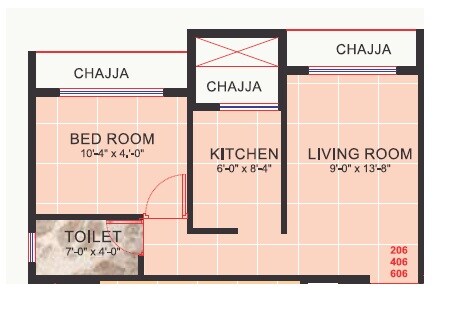 Floor plan of 1 BHK 209 Sq. Ft. Apartment in Kewat Goodwill Dynasty, Navi Mumbai