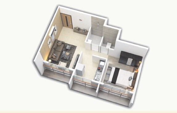 Floor plan of 1 BHK 327 Sq. Ft. Apartment in Kewat Goodwill Dynasty, Navi Mumbai