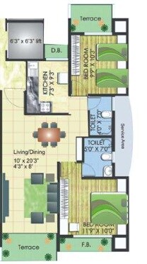 Floor plan of 2 BHK 1150 Sq. Ft. Apartment in Keystone Vista, Navi Mumbai
