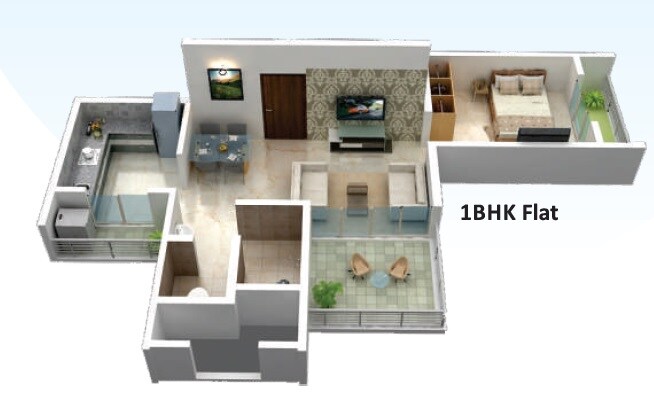 Floor plan of 1 BHK 399 Sq. Ft. Apartment in KN Sky Villas, Navi Mumbai
